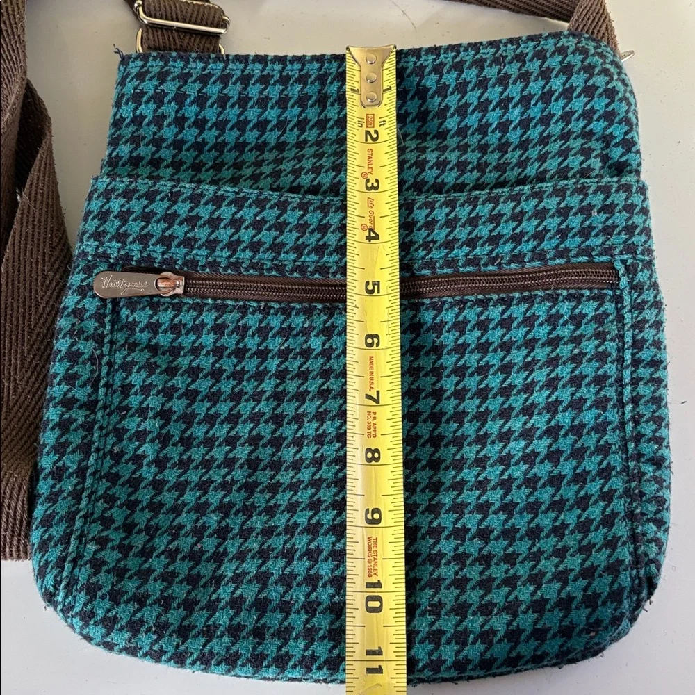 Thirty-One Teal/Brown Houndstooth Poly/Wool Blend Crossbody Bag